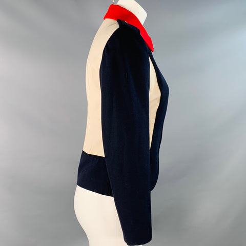 EMPORIO ARMANI Size 2 Navy Cream Red Wool Twill Color Block Epaulets Jacket