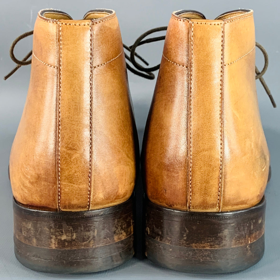 ACE MARKS Size 10.5 Tan Antique Leather Chukka Lace-Up Boots