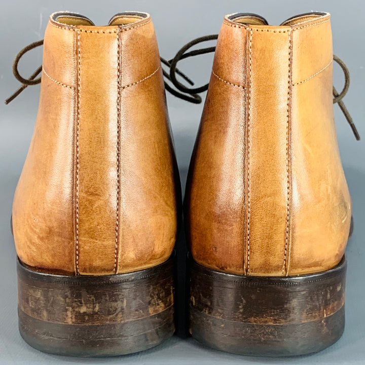 ACE MARKS Size 10.5 Tan Antique Leather Chukka Lace-Up Boots
