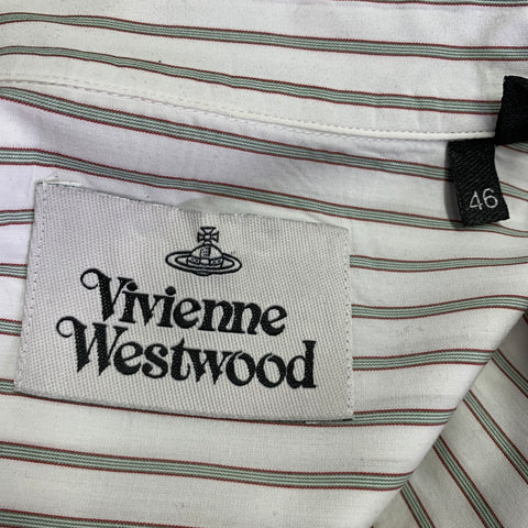 VIVIENNE WESTWOOD Size 36 White Brown Stripe Cotton Oversized Long Sleeve Shirt