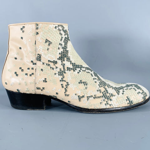 MAISON MARTIN MARGIELA Size 12 Beige Green Embroidery Side Zipper Boots