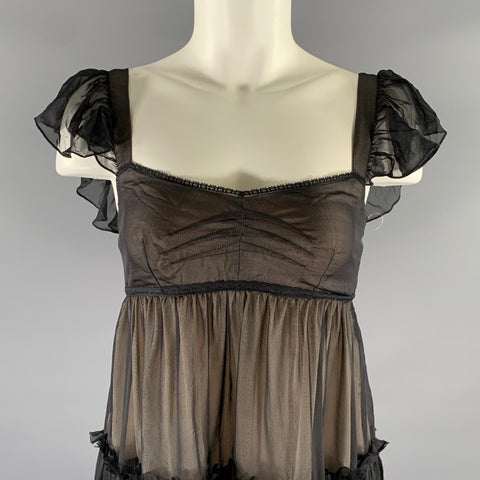 DOLCE & GABBANA Size 2 Black Nude Silk Empire Waist Dress Top