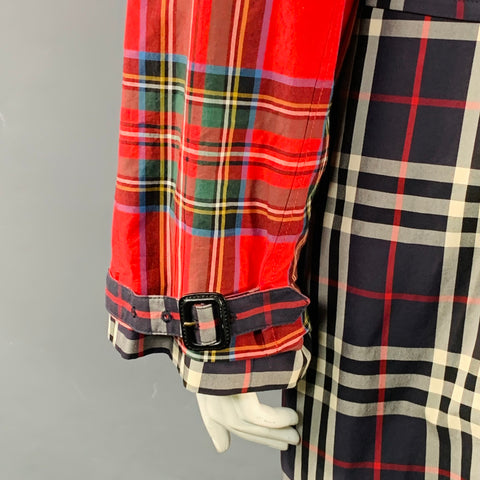 BURBERRY Size L Multi Color Cotton Plaid Belted Trench Coat