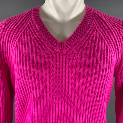 TOM FORD Size S Pink Ribbed Knit Cashmere V-Neck Sweater