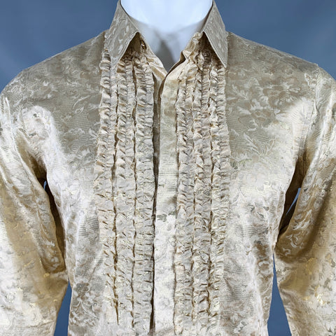 Chemise à manches longues en soie mélangée à motif floral doré métallisé BURBERRY PRORSUM Taille S