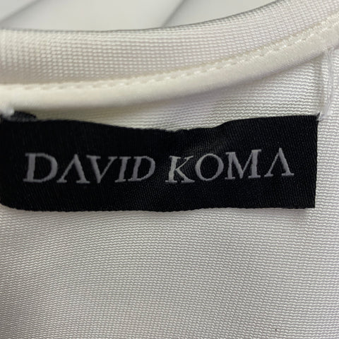 DAVID KOMA Size 6 White Blue Geometric Mini Cocktail Dress