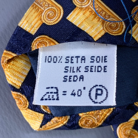 GIVENCHY Navy Gold Greek Columns Architecture Silk Tie