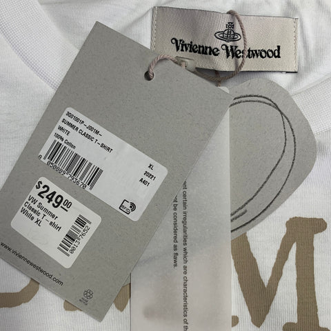 VIVIENNE WESTWOOD Size XL Summer Classic White Beige Logo Cotton Blend Crew Neck T-shirt