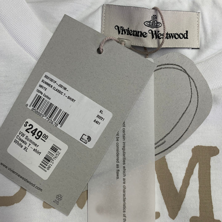 VIVIENNE WESTWOOD Size XL Summer Classic White Beige Logo Cotton Blend Crew Neck T-shirt