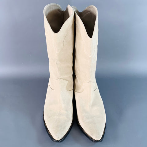 FREDA SALVADOR Size 9.5 Beige Stone Suede Stacked Heel Western Boots