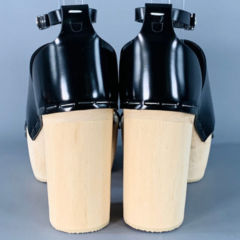 Sandales Tabi plateforme en bois en cuir naturel noir MAISON MARGIELA taille 9