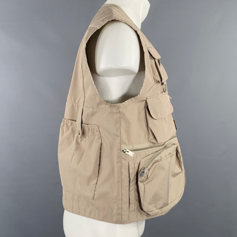 MISBHV Size S -Fisherman- Beige Brown Checkered Polyester Cargo Vest