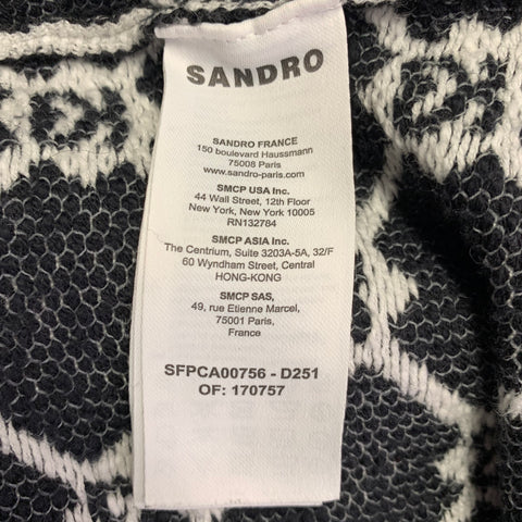 SANDRO Size L Blue Black White Hearts Cotton Blend Denim Jacket