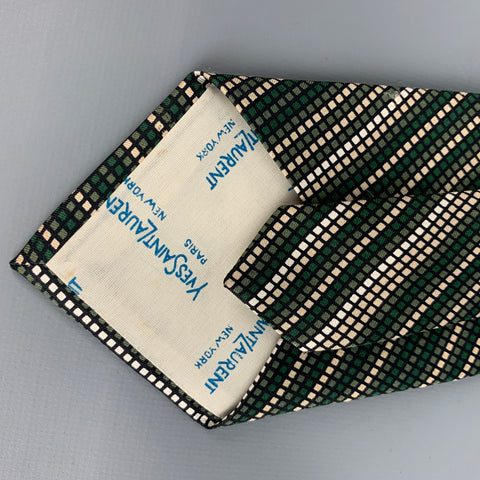 YVES SAINT LAURENT Corbata de seda a cuadros verde blanco