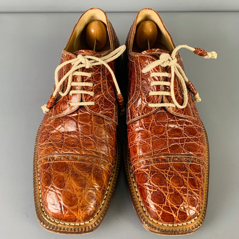 GIANFRANCO BALLIN Size 8 Brown Textured Cap Toe Lace-Up Shoes