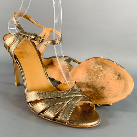 STUART WEITZMAN Size 8 Metallic Gold Leather Strappy Ankle Strap Sandals