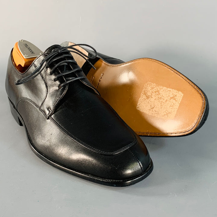 MAGNANNI Size 8.5 Black Leather Derby Split Toe Lace-Up Shoes