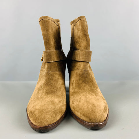 BURBERRY Talla 11 Botas de tacón grueso de ante marrón