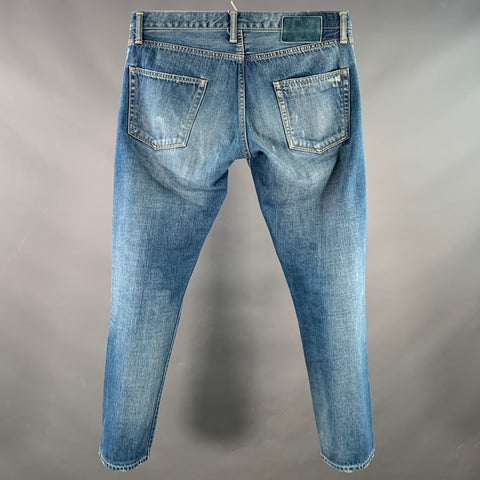 VISVIM Size 34 Social Sculpture 10D5 Blue Distressed Cotton Selvedge Button Fly Jeans