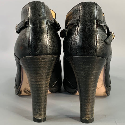ATELIER VOISIN Size 10 Black Leather Stacked Heel Buckle Ankle Booties