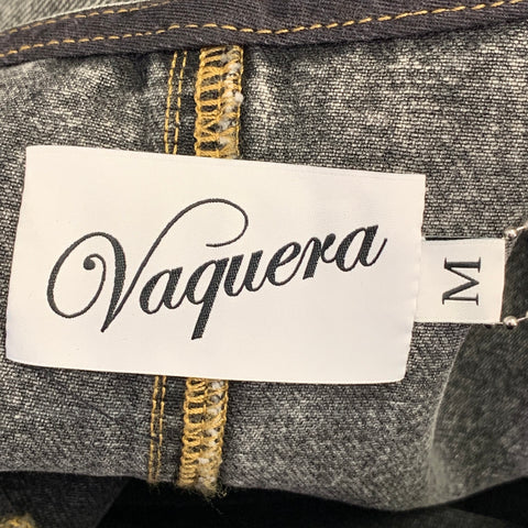 VAQUERA Size M Grey Cotton Denim Contrast Stitch Oversized Drop Waist Deep V-Neck Dress