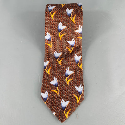 ERMENEGILDO ZEGNA Blue Brown Abstrack Floral Silk Tie