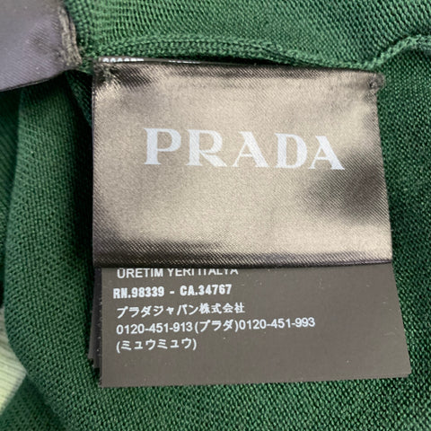 PRADA Size L Green Light Green Jersey Stripe Silk Cotton Short Sleeve Pullover