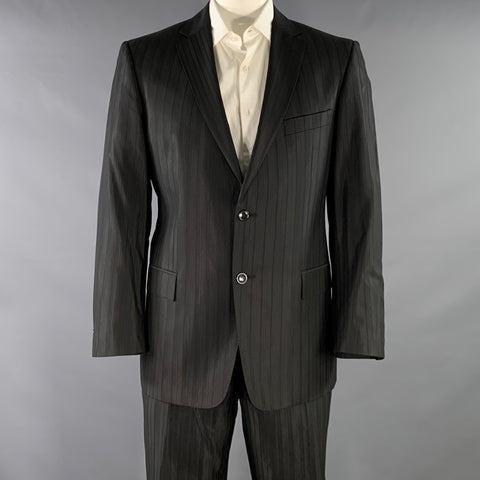 VERSACE COLLECTION Size 44 Black Stripe Viscose Blend Notch Lapel Suit