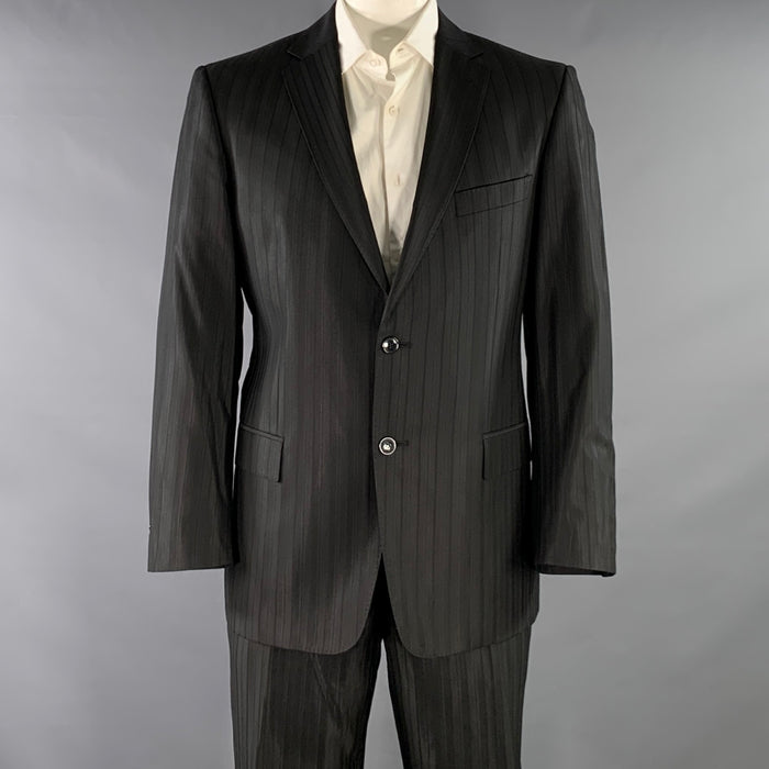 VERSACE COLLECTION Size 44 Black Stripe Viscose Blend Notch Lapel Suit