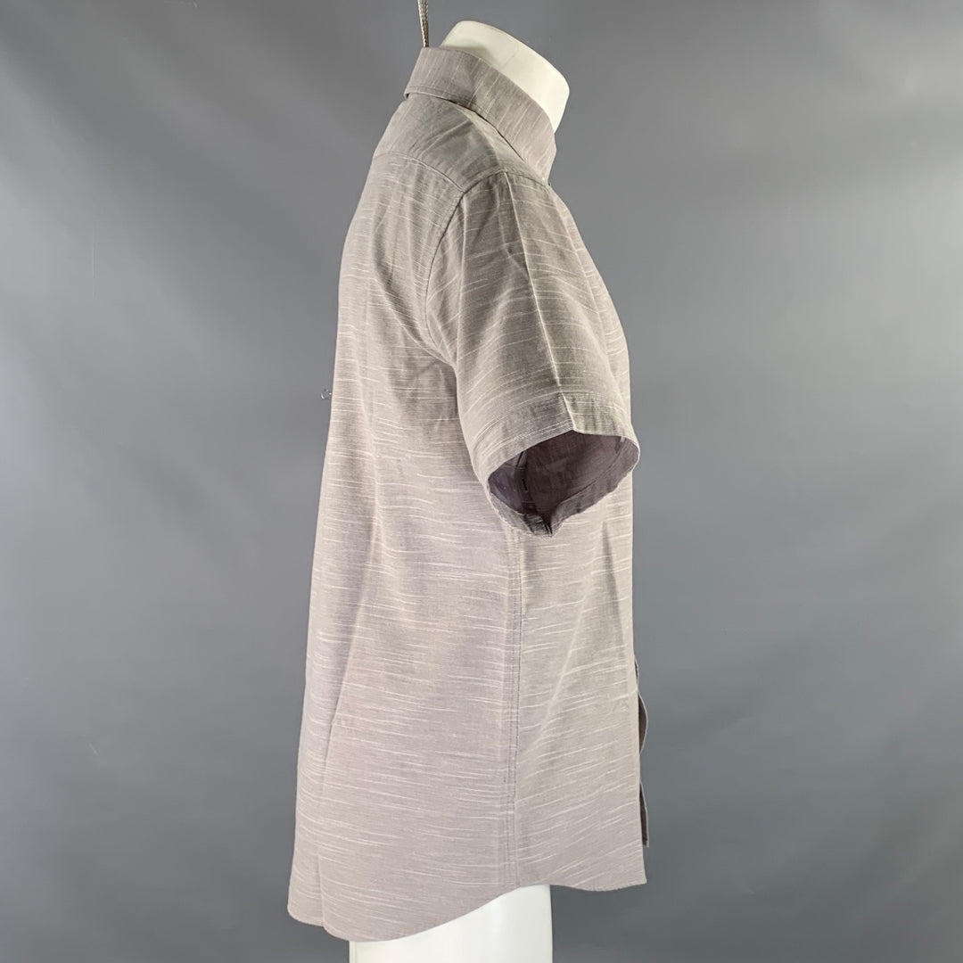 TAYLOR STITCH Size M Grey White Stripe Cotton Button Down Short Sleeve Shirt