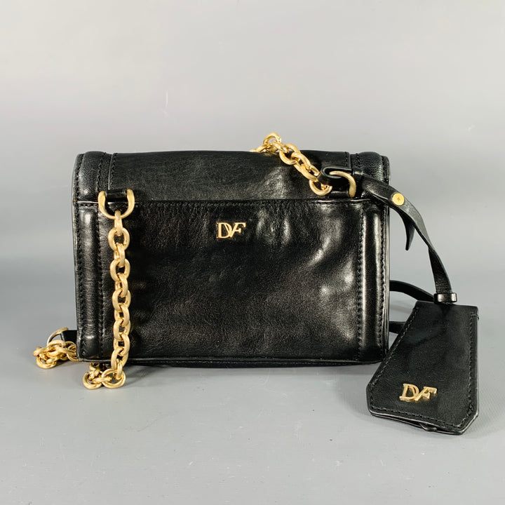 DIANE VON FURSTENBERG Black Gold Leather Cross Body Handbag