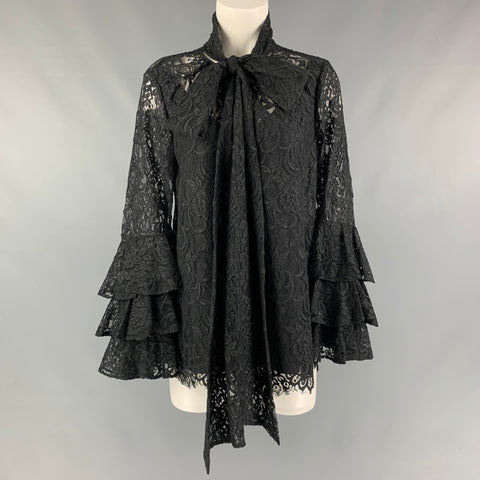 PRABAL GURUNG Size 4 Black Lace Nylon & Cotton Bow Blouse