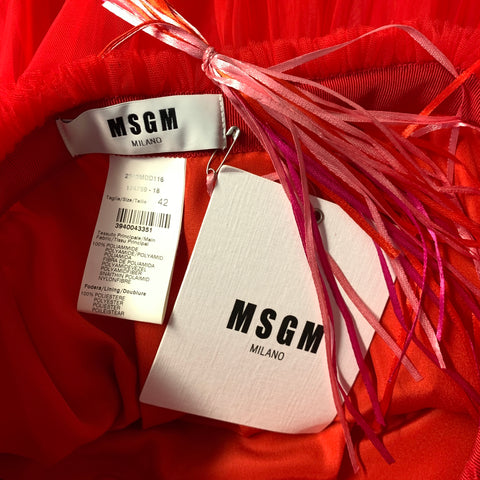 MSGM Size 6 Red Polyamide Mesh Asymmetrical Skirt