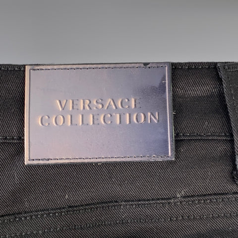 VERSACE COLLECTION Size 30 Donna Black Cotton Blend Studded Skinny Jeans