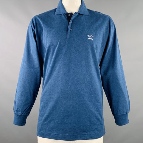 PAUL & SHARK Size XL Blue White Cotton Long Sleeve Polo