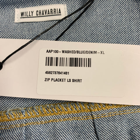 WILLY CHAVARRIA Size XL Blue Cotton Oversized Shirt Coat