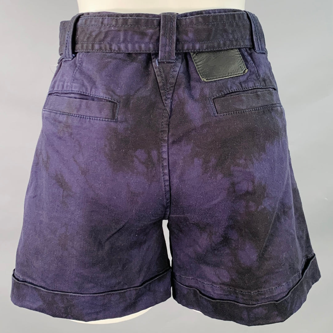 PROENZA SCHOULER Size 0 Navy Black Cotton Blend Marbled Belted Button Fly Shorts