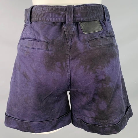 PROENZA SCHOULER Size 0 Navy Black Cotton Blend Marbled Belted Button Fly Shorts