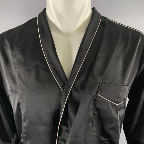 BED J.W. FORD Size L Black White Satin Pajama Long Sleeve Shirt