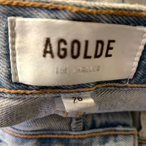 AGOLDE Size 26 Silver Metallic Denim Button Fly Jeans