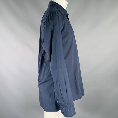 Chemise à manches longues boutonnée en coton bleu marine LANVIN taille M