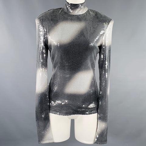 PRIVATE POLICY Size M Grey White Polyester Blend Sequined Dress Top