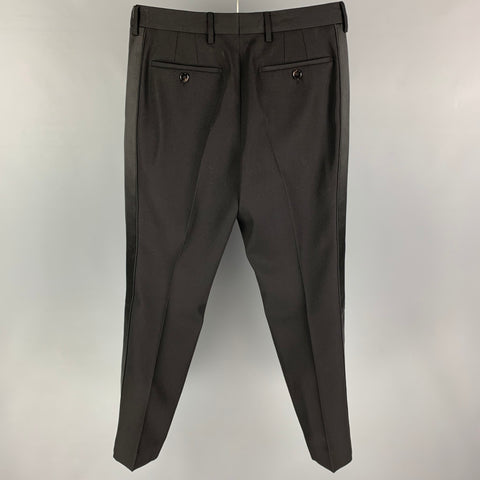 BURBERRY Size 32 Black Wool Tuxedo Dress Pants