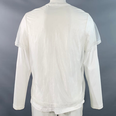 HELMUT LANG Size XL White Cotton Blend Chiffon Double Layer Crew Neck Pullover