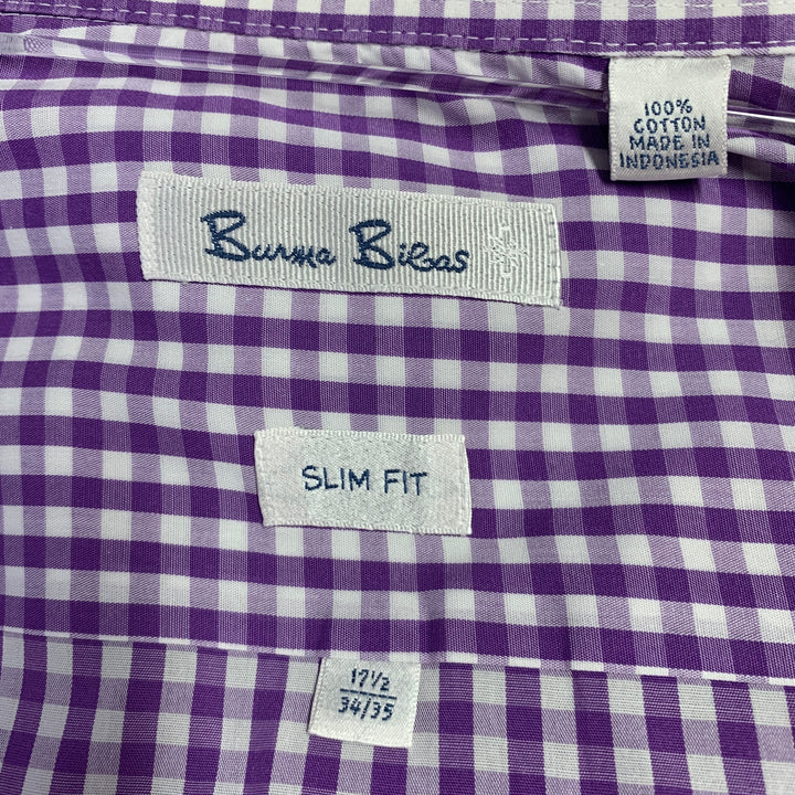 BURMA BIBAS Size XL Purple White Gingham Cotton Spread Collar Long Sleeve Shirt