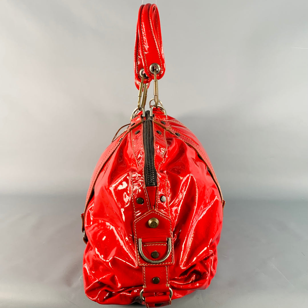 LANVIN Vintage Red Patent Leather Overnight Handbag