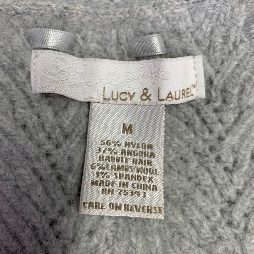LUCY & LAUREL Size M Grey Nylon Blend Ribbon Trim V-Neck Sweater