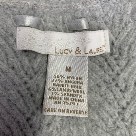 LUCY & LAUREL Size M Grey Nylon Blend Ribbon Trim V-Neck Sweater