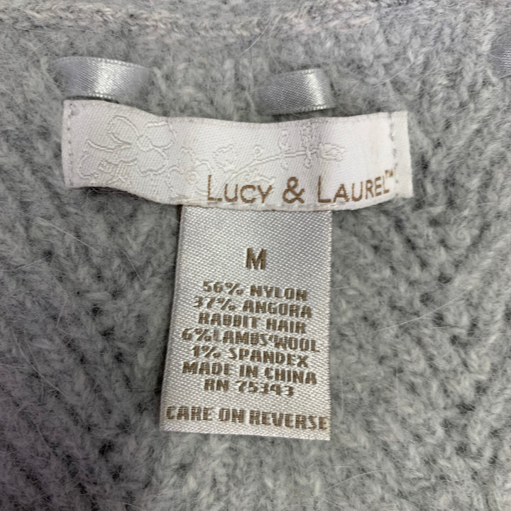 LUCY & LAUREL Size M Grey Nylon Blend Ribbon Trim V-Neck Sweater