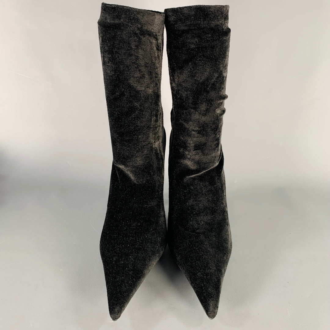 BALENCIAGA Size 7 Knife Black Velvet Pointed Toe Boots